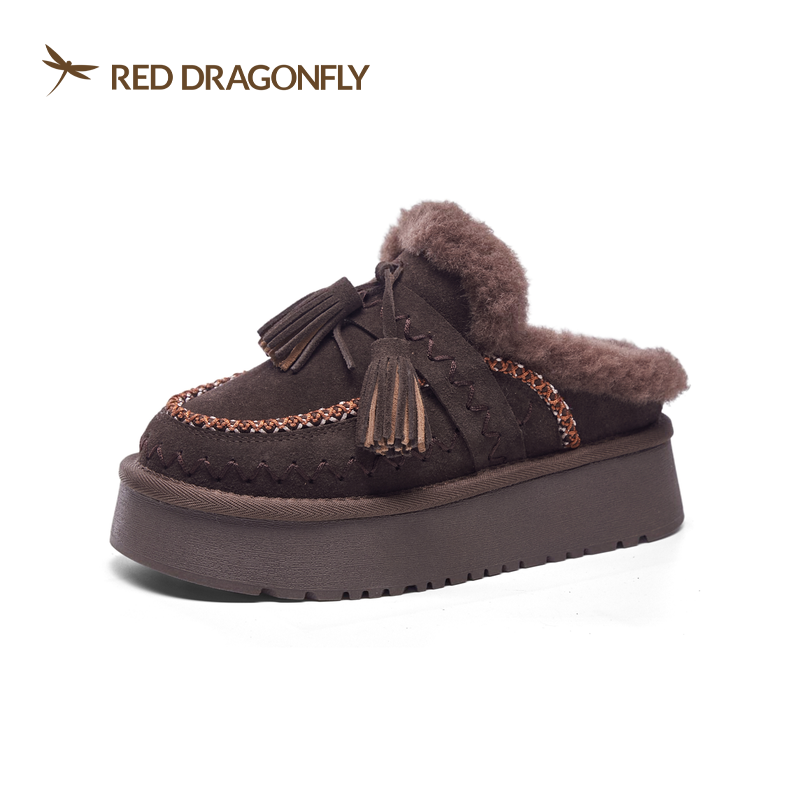 红蜻蜓冬季女勃肯短靴BD66000161D厚底棉拖鞋BD66000162D加绒保暖