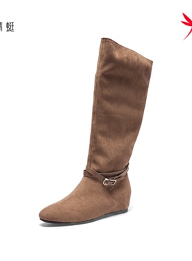 红蜻蜓2025冬季女皮高筒靴子CD68798001B内增高CD68798002B一脚蹬
