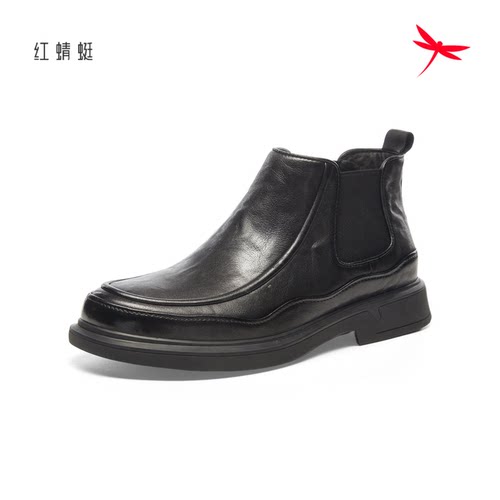 红蜻蜓2025冬季男鞋高帮牛皮休闲