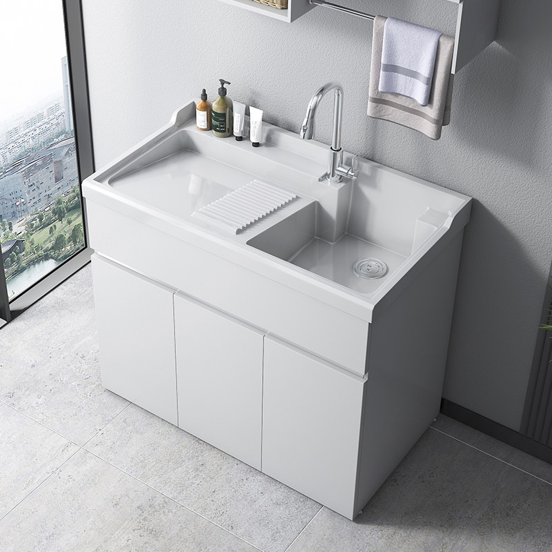 不锈钢阳台洗衣池台盆一体带搓板定制室外小户型人造石洗衣柜槽