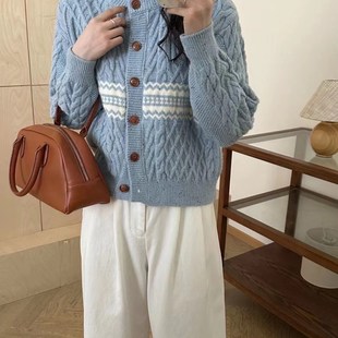 女2025秋冬宽松时尚 软糯针织开衫 百搭欧货慵懒风麻花毛衣外套上衣
