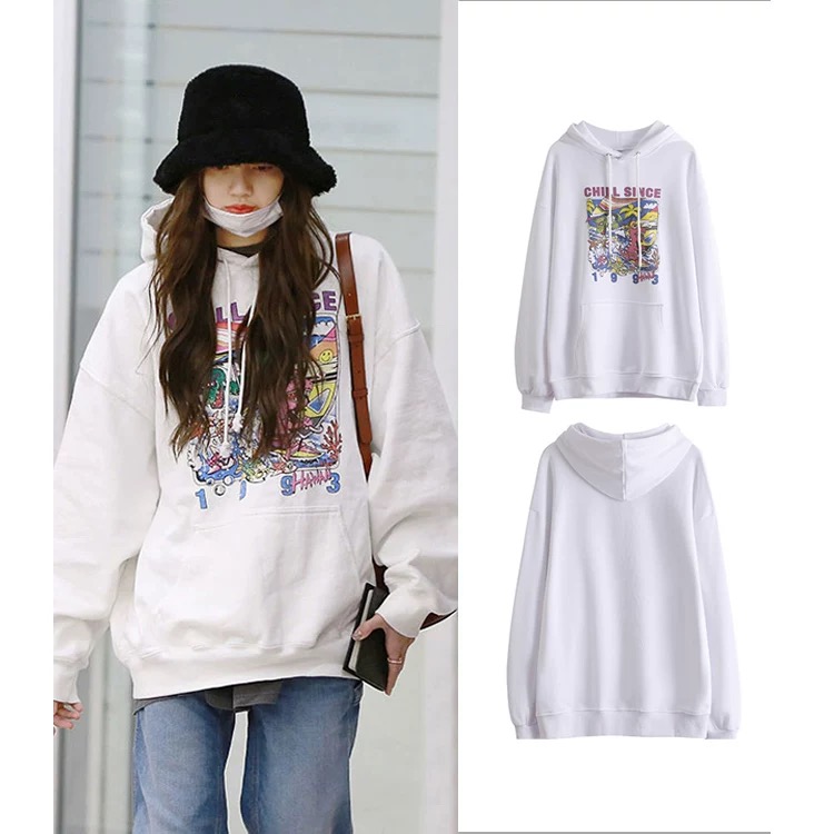 林允Lisa欧阳娜娜明星同款穿搭美式连帽卫衣秋冬宽松恐龙印花上衣