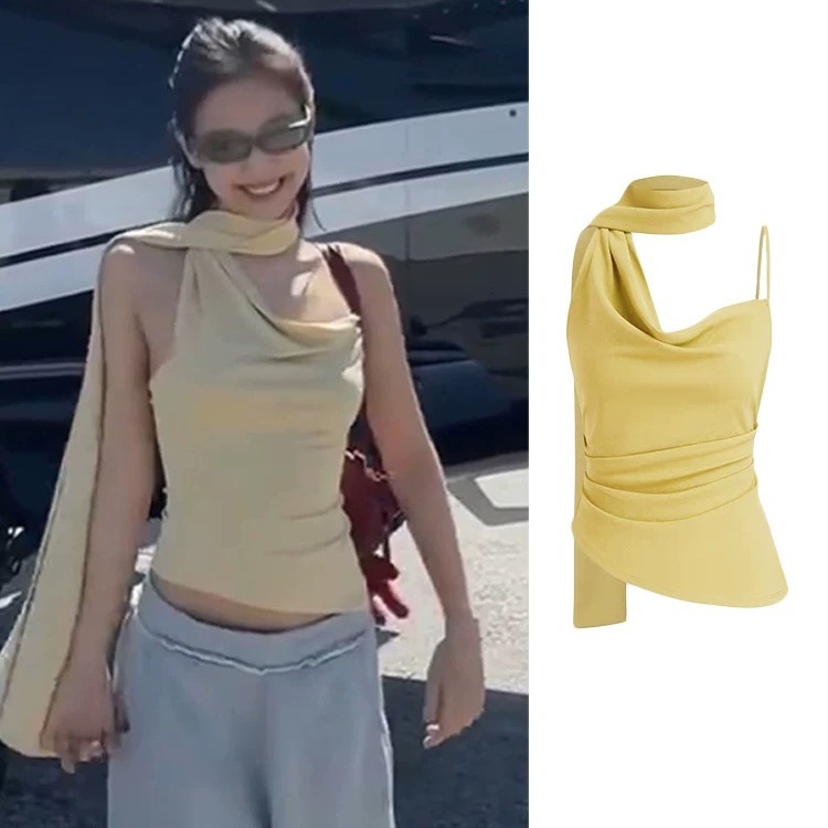 jennie金智妮同款飘带设计感吊带背心女夏季气质显瘦辣妹挂脖上衣