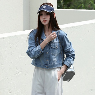 刘浩存明星同款牛仔外套女春秋新款短款上衣时尚气质高级感衬衫潮