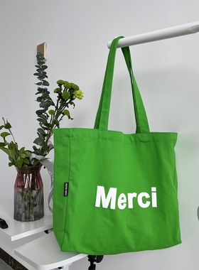 原创merci同款ins超火手拎单肩包环保购物袋文艺范女大容量帆布包