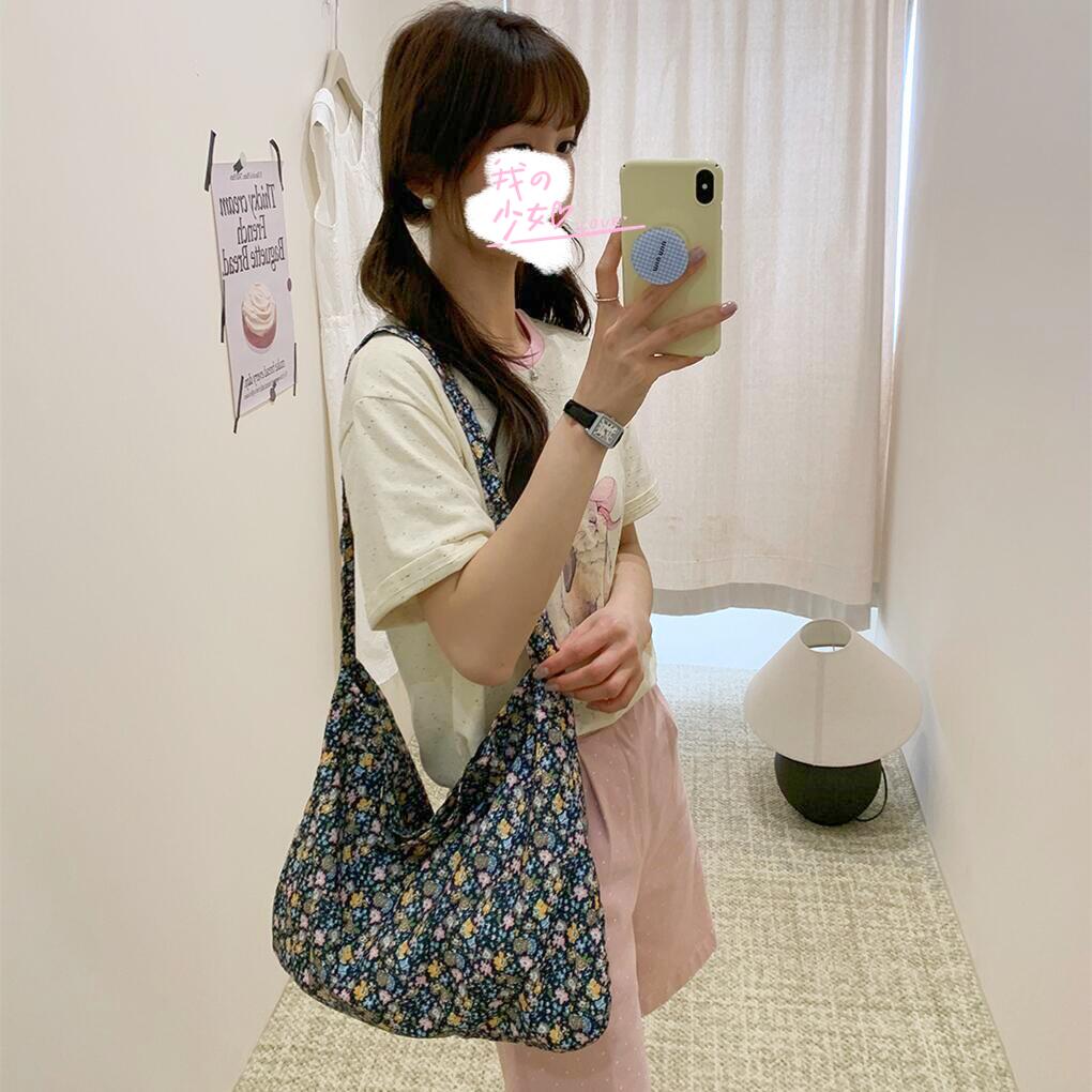 印花休闲单肩包慵懒风ins帆布袋