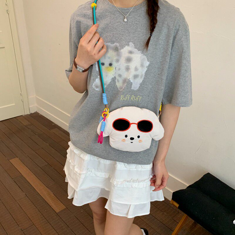 可爱卡通小狗手机包女斜挎包春季可爱马卡龙少女百搭单肩包小挎包图片