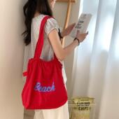 包包女韩版 新款 字母印花尼龙单肩包休闲百搭便携抽绳大容量托特包