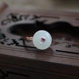 和田玉羊脂白玉平安扣转运戒指『长安月白』个性时尚百搭女款戒指