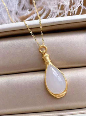 合金镀金锁骨项链镶嵌白玉吊坠女款复古宫廷风中式玉瓶项坠挂坠礼