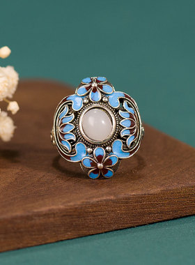 烧蓝牡丹花戒女指掐丝宫廷风