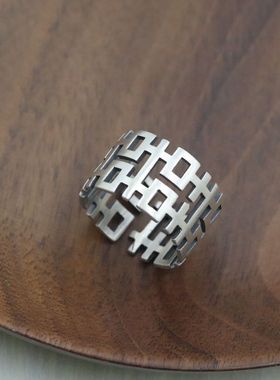 喜结连理喜字戒指男女款开口复古