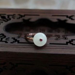 和田玉羊脂白玉平安扣转运戒指『长安月白』个性时尚百搭女款戒指