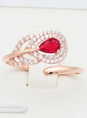 微镶红石羽毛戒指时尚大气纯玫瑰