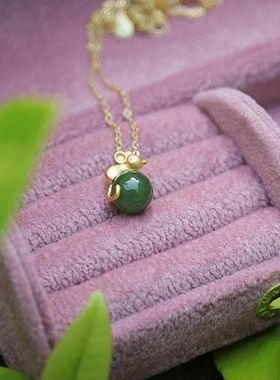 碧绿金鼠富贵鎏金工艺银饰简约个性时尚小众设计百搭项链女士款