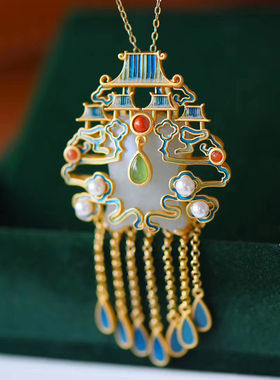 女款镀金项链配高档白玉玉吊坠