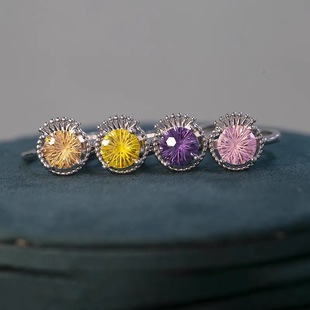 小王子皇冠托帕石黄晶戒指烟花切割超闪火彩紫水晶宝石女士款戒指