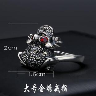 招财金蟾戒指女个性时尚设计金蟾蜍国潮复古纯银转运百搭开口戒指