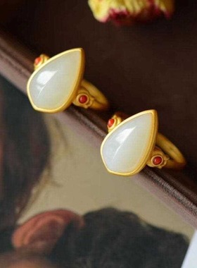 镀金色镶嵌宝石鎏金工艺简约时尚个性小众活口可调节大小戒指女款