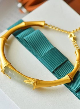 首饰古法金镶嵌活口可调节手镯