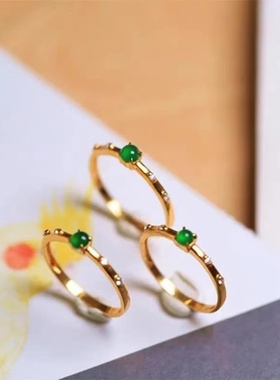 满绿色蛋面戒指绿石银镶嵌石戒指