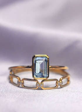 日韩方形海蓝宝极简时尚个性设计