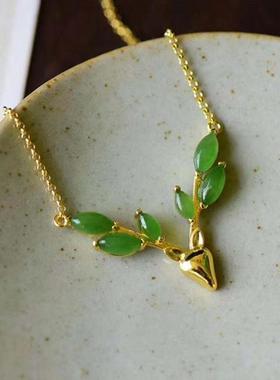 天然碧玉复古镶嵌镀金厚金女款吊坠小鹿锁骨套链民族风气质饰品礼