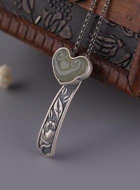 天然如意玉石镀银锁骨项链颈链复