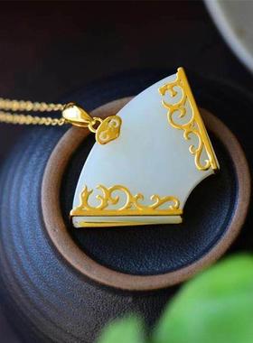 新款扇形白玉平安牌镀金项链锁骨链古风中式古典经典民族风吊坠