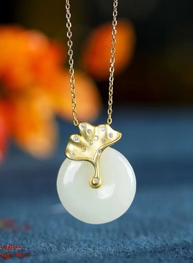 平安扣复古个性时尚设计杏叶高档女款古风高级百搭吊坠项链女士款