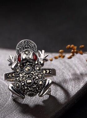 招财金蟾戒指女镀银饰品时尚蟾蜍复古气质转运活口指环民族风戒子