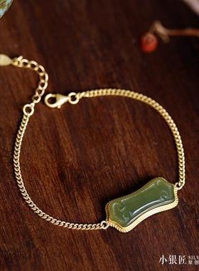 新品镀金手链嵌天然玉石复古风手串送长辈气质饰品经典礼物轻奢