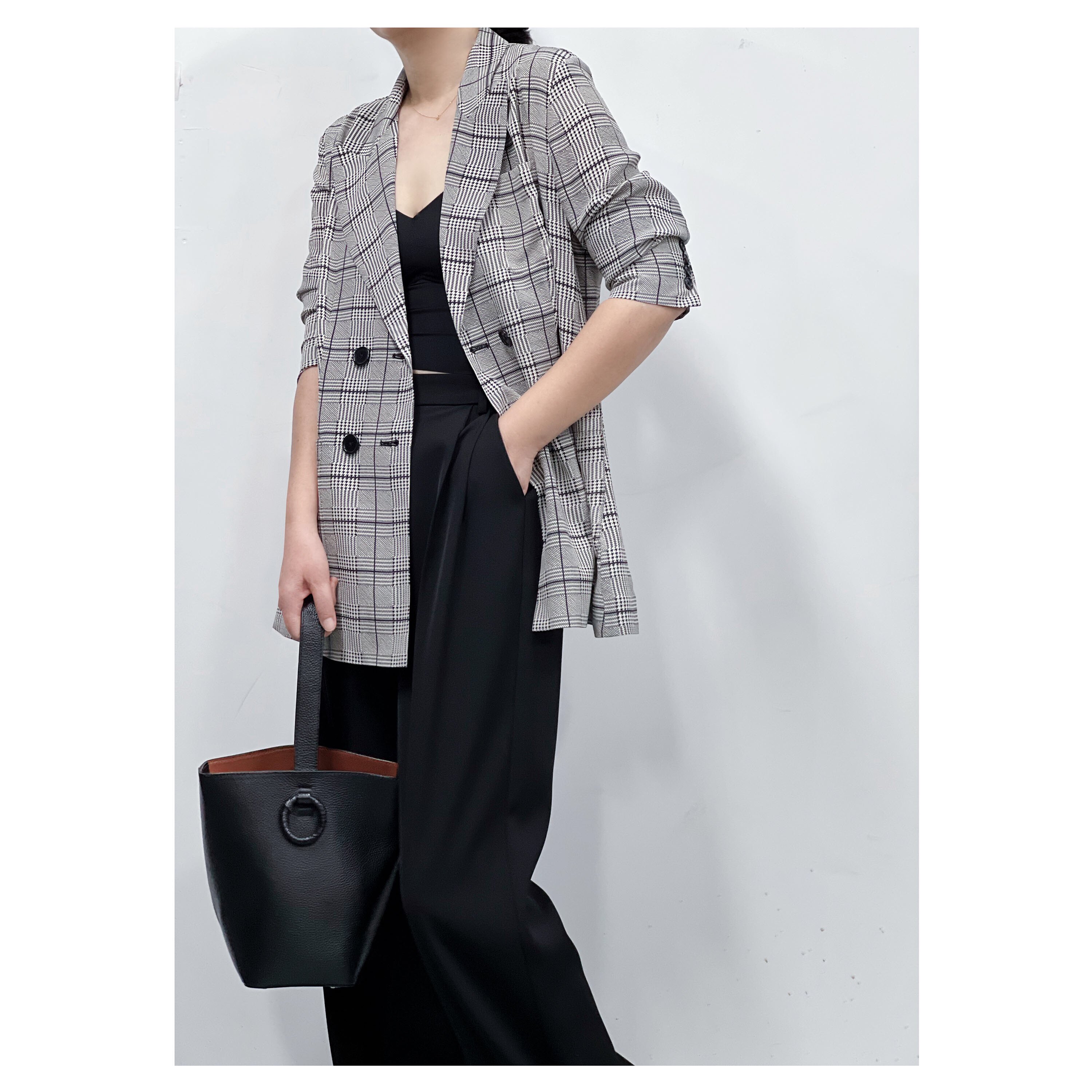真丝西装 女士 薄款 桑蚕丝外套 格子印花复古 有腔调 宽松休闲