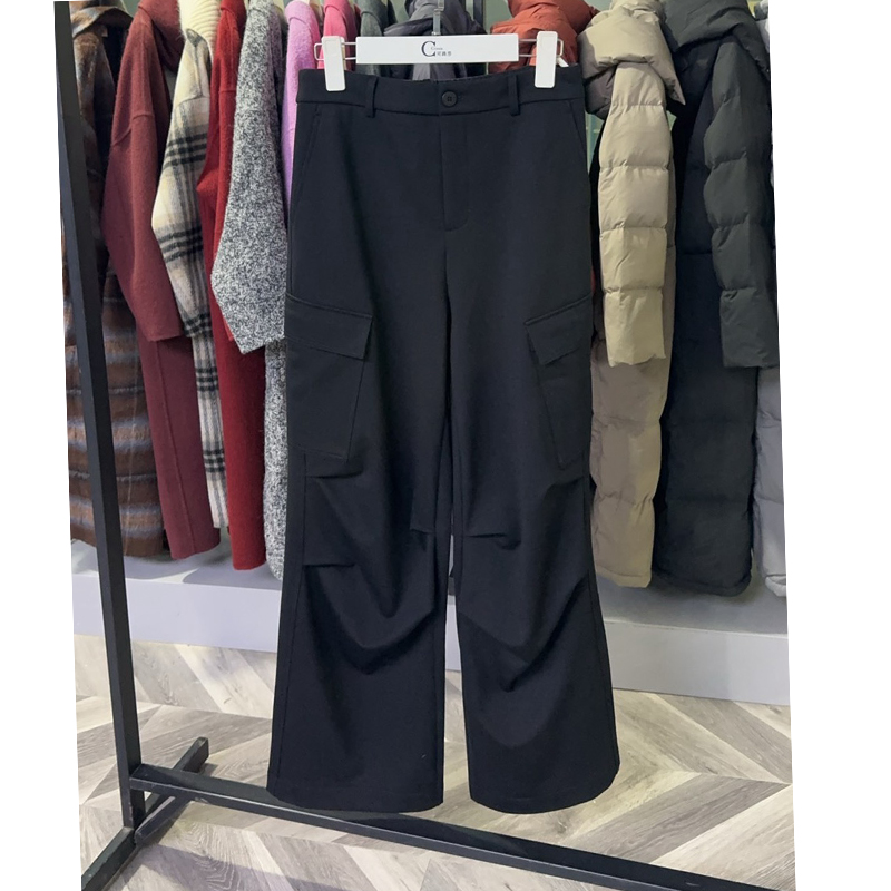 可路莎244891磨毛工装裤 冬季新品收腰长裤 不规则休闲款女裤