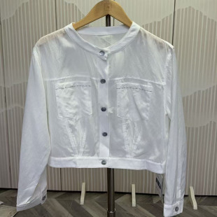 上衣防晒 白色圆领单排扣设计感百搭长袖 可路莎正品 251048