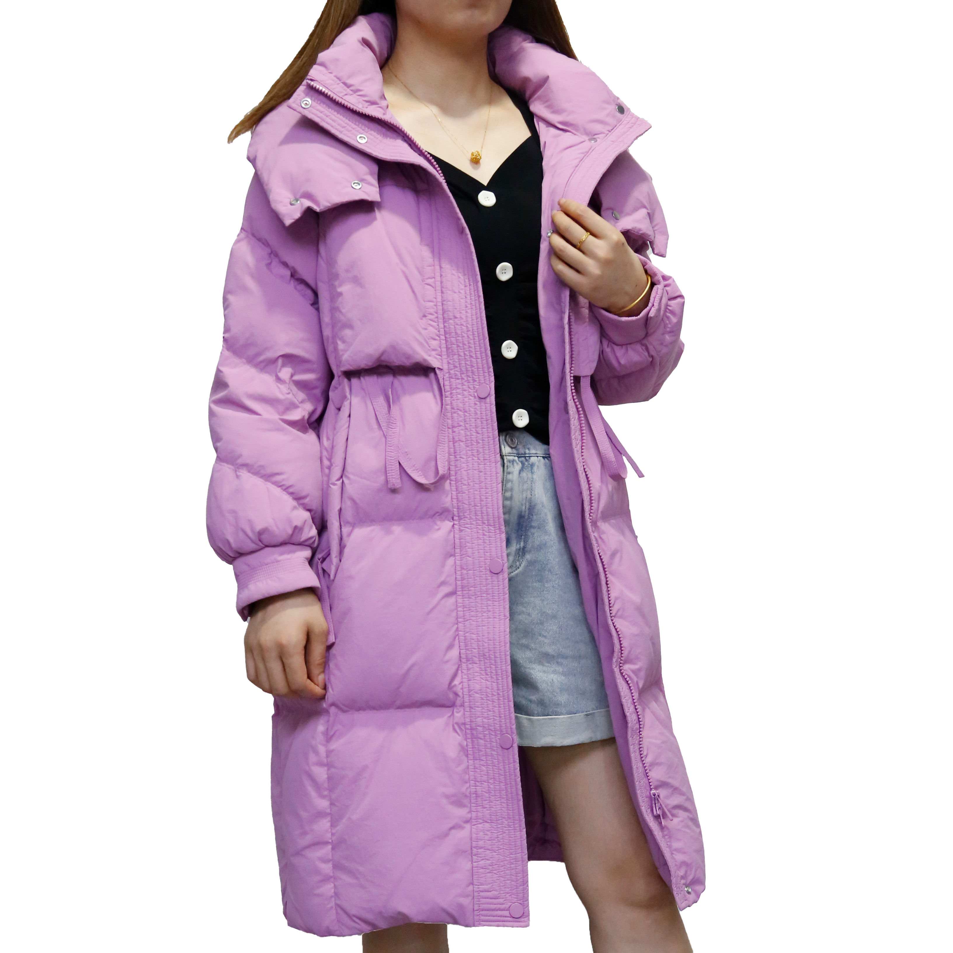 可路莎247812长羽绒服 冬季新品阔版女连帽长羽绒 显瘦百搭女