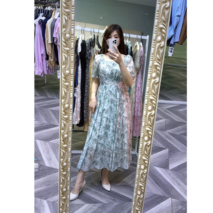 印花收腰连衣裙 连衣裙 可路莎专柜252528 方领收腰A版