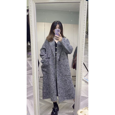 可路莎248846 西服领长款双面呢 冬季新品绵羊毛长大衣 休闲偏大