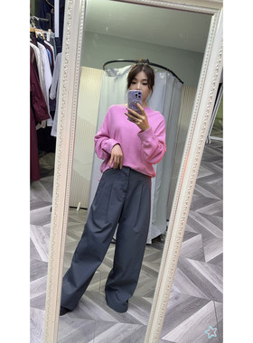 可路莎正品251091极简风圆领套头百搭截短收绳长袖毛衫温柔慵懒风