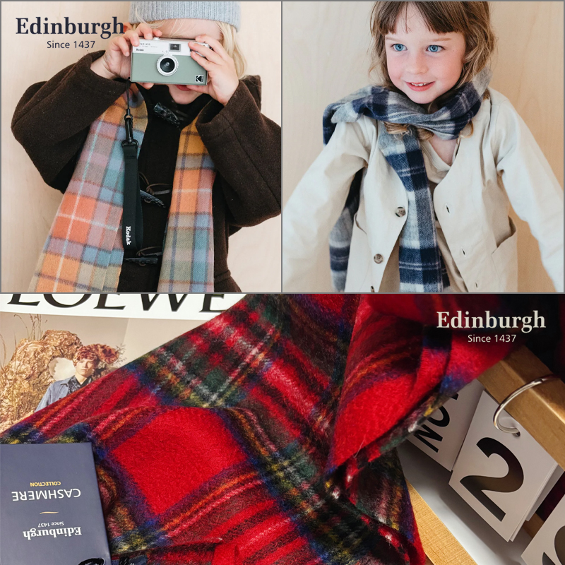 苏格兰爱丁堡Edinburgh英伦风格纹亲子儿童羊毛羊绒围巾礼盒包装