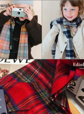 苏格兰爱丁堡Edinburgh英伦风格纹亲子儿童羊毛羊绒围巾礼盒包装