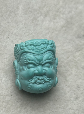 天然高瓷绿松石黄财神头雕刻件diy配珠串，双十一活动价
