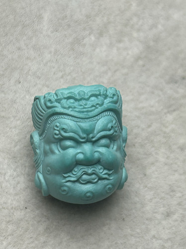 天然高瓷绿松石黄财神头雕刻件diy配珠串，双十一活动价