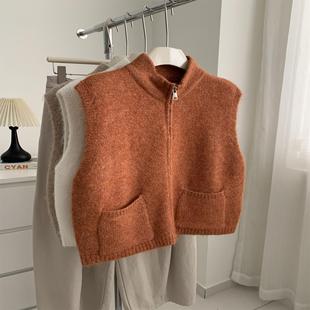 【Miss陸】拉链立领针织马甲背心女百搭叠穿毛衣背心韩系开衫上衣