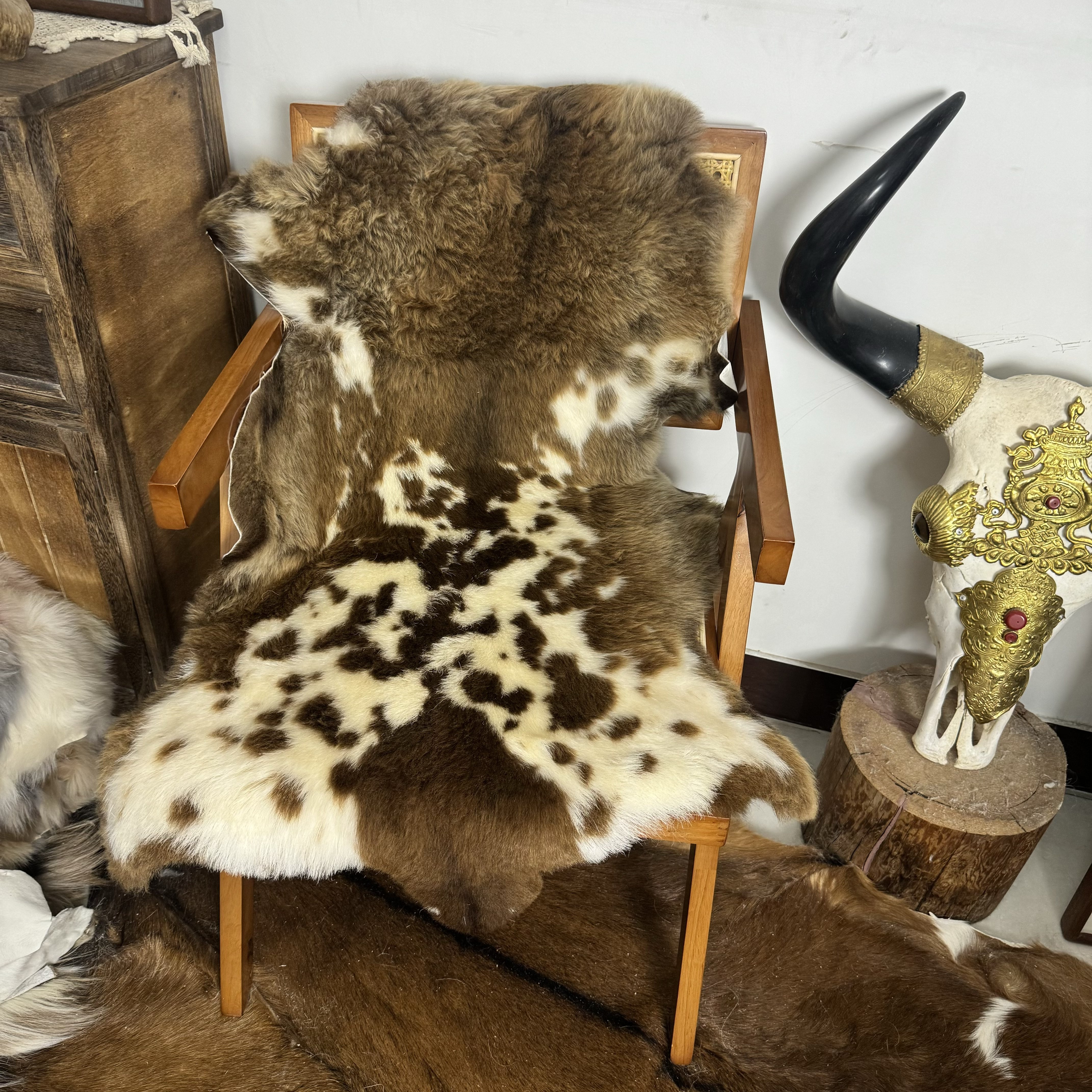 羊皮皮毛一体地毯纯羊毛椅子垫沙发垫羊皮垫子休闲椅垫露营防潮垫