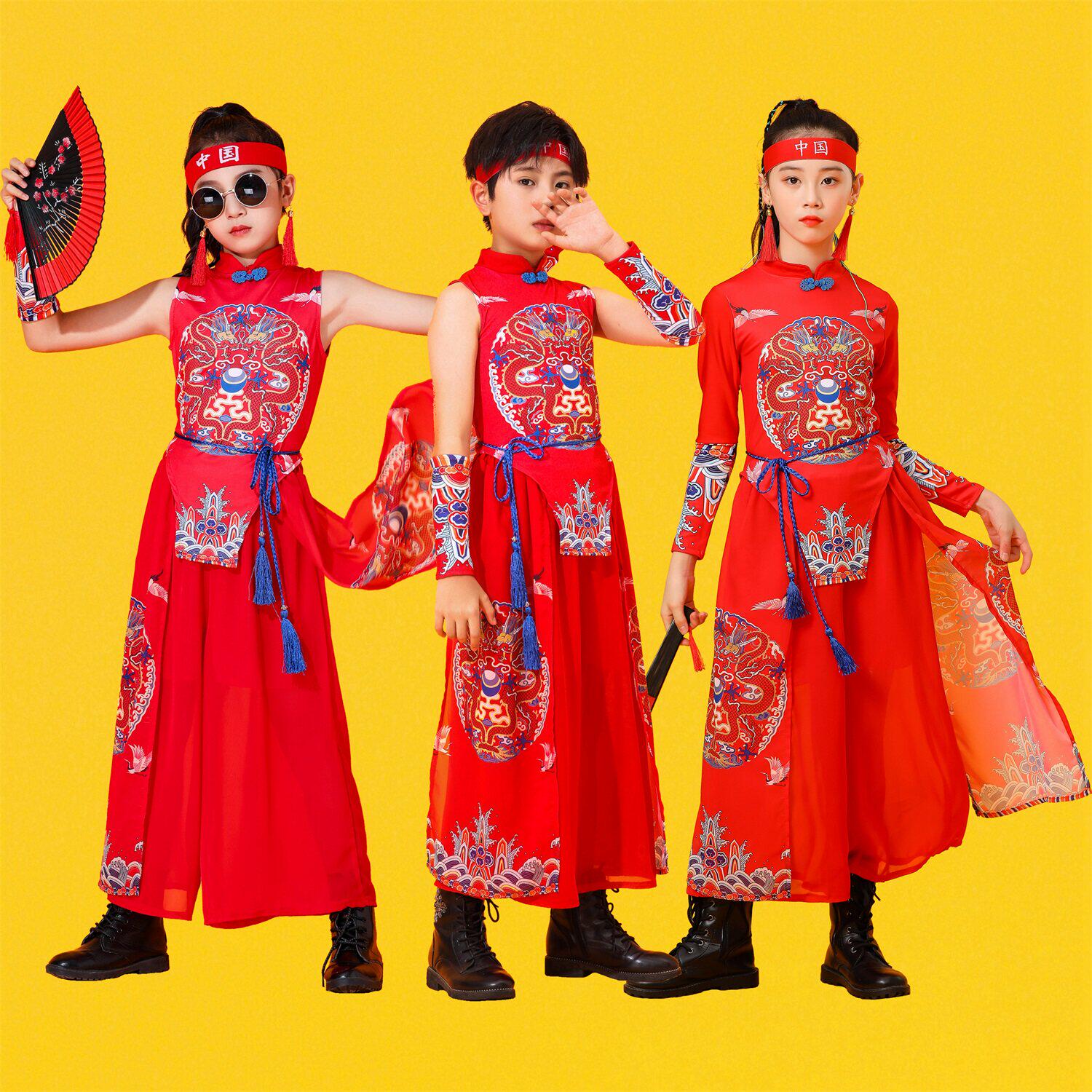 儿童醒狮舞演出服中国风舞蹈服腰鼓队服中小学生运动会健美操套装