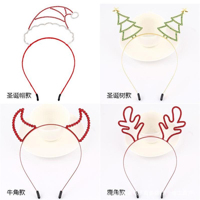 欧美圣诞节恶魔角发箍合金水钻鹿角圣诞树圣诞帽新年节日派对发箍