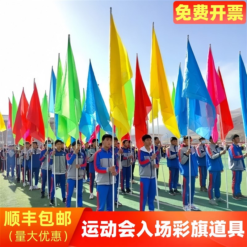 运动会入场彩旗开幕式手举旗红黄绿蓝粉旗长方形飘旗刀旗校旗班级