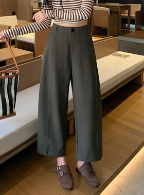 弯刀气球裤女春秋款九分高腰日系军绿色显瘦百搭小个子速干阔腿裤