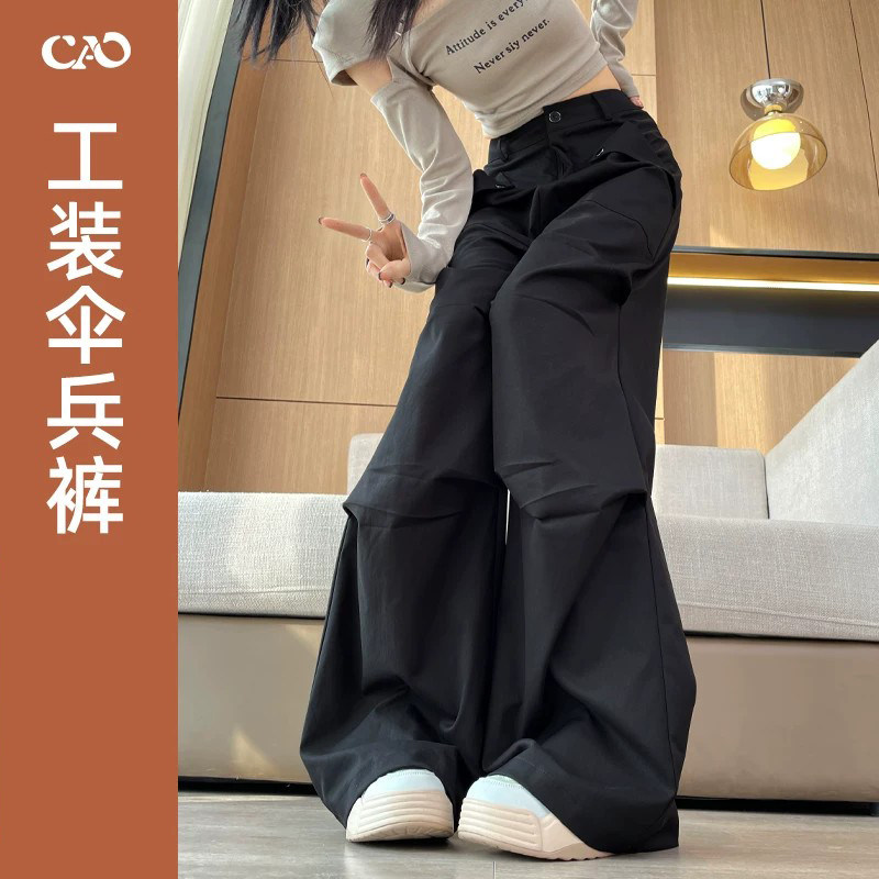 高腰酷飒风工装裤女伞兵阔腿裤子图片